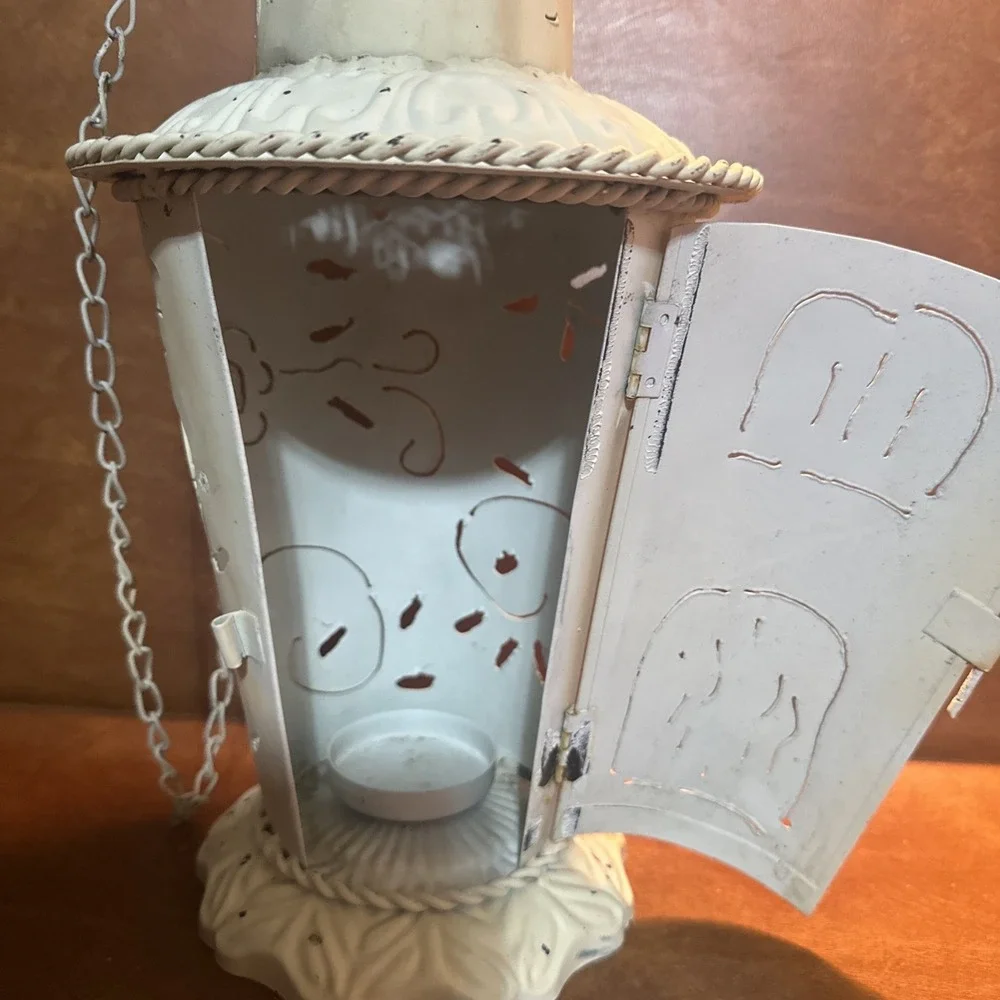 Primitive Punch Tin Baker's Lanterns 16 Inches Cream Color